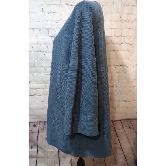 VOYAGE By Marina Rinaldi Gray Blue Wide 3/4 Sleeve Tunic Sweater Merino Wool L - Picture 7 of 13